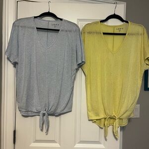 LOFT V-Neck Tie-Front Tops in Soft Blue and Sunny Yellow